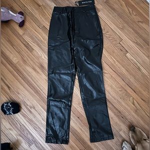 White fox faux leather straight pants